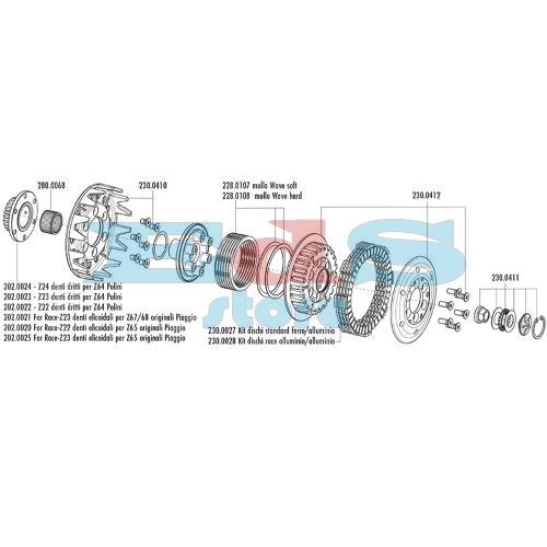 FRIZIONE POLINI HT PER VESPA PX 125/150/200E CON PIGNONE Z23 - DENTI ELICOIDALI