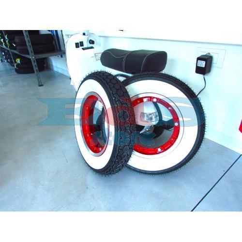 COPPIA RUOTE COMPLERE TUBELESS SCOMPONIBILE ROSSO CON CONTINENTAL 3.50 -10 FASCIA BIANCA