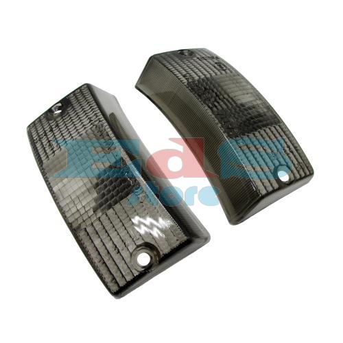 PAIR OF FRONT INDICATOR LENSES - VESPA PX - T5 - BLACK (SMOKED)