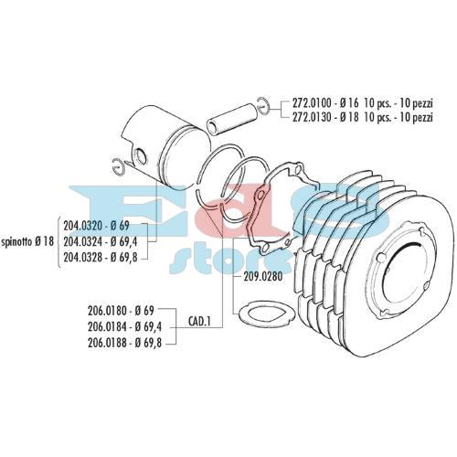 KIT CILINDRO POLINI 225cc APE TM703 - P602